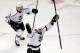 Jun 1, 2014; Chicago, IL, USA; (EDITORS NOTE: caption correction due to official scoring change) Los Angeles Kings center Jarret Stoll (28) and center Tyler Toffoli (73) celebrate after the game-winning goal by defenseman Alec Martinez (not pictured) duri
