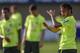 GOIANIA, BRAZIL - JUNE 02: Neymar (R) in action during a training session of the Brazilian national football team at the Serra Dourada Stadium on June 02, 2014 in Goiania, Brazil. (Photo by Buda Mendes/Getty Images)