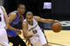 SAN ANTONIO, TX - MAY 29: Tony Parker #9 of the San Antonio Spurs drives around Russell Westbrook #0 of the Oklahoma City Thunder in Game Five of the Western Conference Finals during the 2014 NBA Playoffs at the AT&T Center on May 29, 2014 in San Antonio