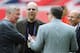 LONDON, ENGLAND - MAY 27: Sir Alex Ferguson manager of Manchester United (L) speaks with Avram Glazer (2L), Bryan Glazer (2R) and Joel Glazer (R) during a Manchester United training session prior to the UEFA Champions League final versus Barcelona at Wem