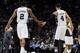 SAN ANTONIO, TX - MAY 19: Kawhi Leonard #2 and Danny Green #4 of the San Antonio Spurs celebrate during a game against the Oklahoma City Thunder in Game One of the Western Conference Finals during the 2014 NBA Playoffs on May 19, 2014 at the AT&T Center i