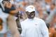 Apr 19, 2014; Austin, TX, USA; Texas Longhorns head coach Charlie Strong reacts during the Spring Game at Texas Memorial Stadium. Mandatory Credit: Brendan Maloney-USA TODAY Sports