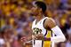 INDIANAPOLIS, IN - MAY 28: Paul George #24 of the Indiana Pacers reacts against the Miami Heat during Game Five of the Eastern Conference Finals of the 2014 NBA Playoffs at Bankers Life Fieldhouse on May 28, 2014 in Indianapolis, Indiana. NOTE TO USER: U