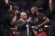 Apr 26, 2014; Baltimore, MD, USA; Joe Rogan interviews Jon Jones after the UFC light heavy weight championship fight against Glover Teixeria at Baltimore Arena. Jones retained the light heavy height championship by defeating Teixeria. Mandatory Credit: