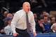 Mar 13, 2014; New York, NY, USA; Marquette Golden Eagles head coach Buzz Williams coaches against the Xavier Musketeers during the first half of a game in the second round of the Big East college basketball tournament at Madison Square Garden. Mandatory C