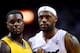 MIAMI, FL - MAY 30: LeBron James #6 of the Miami Heat and Lance Stephenson #1 of the Indiana Pacers match up during Game Six of the Eastern Conference Finals of the 2014 NBA Playoffs at American Airlines Arena on May 30, 2014 in Miami, Florida. NOTE TO