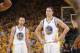 OAKLAND, CA - MAY 1: Stephen Curry #30 and Klay Thompson #11 of the Golden State Warriors in a game against the Los Angeles Clippers in Game Six of the Western Conference Quarterfinals during the 2014 NBA Playoffs at Oracle Arena on May 1, 2014 in Oakland