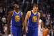 PHOENIX, AZ - DECEMBER 15: Draymond Green #23 and David Lee #10 of the Golden State Warriors react as they walk down court in the final moments of the NBA game against the Phoenix Suns at US Airways Center on December 15, 2013 in Phoenix, Arizona. The Su