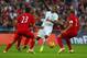 LONDON, ENGLAND - MAY 30: Glen Johnson of England is closed down by Josepmir Ballon and Alberto Rodriguez of Peru during the international friendly match between England and Peru at Wembley Stadium on May 30, 2014 in London, England. (Photo by Clive Ros