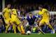 LIVERPOOL, ENGLAND - APRIL 16: Ross Barkley of Everton in action with Joe Ledley of Crystal Palace during the Barclays Premier League match between Everton and Crystal Palace at Goodison Park on April 16, 2014 in Liverpool, England. (Photo by Chris Brunsk