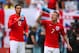 MIAMI GARDENS, FL - JUNE 04: Chris Smalling of England and Jack Wilshere of England take a drink during the International friendly match between England and Ecuador at Sun Life Stadium on June 4, 2014 in Miami Gardens, Florida. (Photo by Richard Heathcot