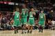 CLEVELAND, OH - MAY 11: Rajon Rondo #9, Kevin Garnett #5, Ray Allen #20 and Paul Pierce #30 of the Boston Celtics walk down court during a victory over the Cleveland Cavaliers in Game Five of the Eastern Conference Semifinals during the 2010 NBA Playoffs