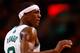 BOSTON, MA - MARCH 26: Rajon Rondo #9 of the Boston Celtics is seen playing against the Toronto Raptors in the second half after receiving 9 stitches from a cut on his face in the second half during the game at TD Garden on March 26, 2014 in Boston, Mass