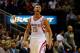 HOUSTON, TX - APRIL 04: Chandler Parsons #25 of the Houston Rockets reacts after hitting a three pointer in the third period against the Oklahoma City Thunder during a game at the Toyota Center on April 4, 2014 in Houston, Texas. NOTE TO USER: User expre