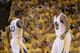 May 1, 2014; Oakland, CA, USA; Golden State Warriors forward Harrison Barnes (40) congratulates forward Marreese Speights (5) against the Los Angeles Clippers during the fourth quarter in game six of the first round of the 2014 NBA Playoffs at Oracle Aren