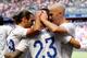 HARRISON, NJ - JUNE 01: Graham Zusi #19 and Michael Bradley #4 of the United States congratulate teammate Fabian Johnson #23 after Johnson scored in the first half against Turkey during an international friendly match at Red Bull Arena on June 1, 2014 in