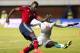 BUENOS AIRES, ARGENTINA - MAY 31: Jackson Martinez of Colombia fights for the ball with Christophe Diedhiou of Senegal during the International Friendly Match between Colombia and Senegal at Pedro Bidegain Stadium on May 31, 2014 in Buenos Aires, Argentin
