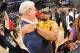 LOS ANGELES - JUNE 17: Head Coach Phil Jackson and Derek Fisher #2 of the Los Angeles Lakers celebrate after defeating the Boston Celtics 83-79 in Game Seven of the 2010 NBA Finals on June 17, 2010 at Staples Center in Los Angeles, California. NOTE TO US