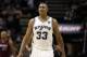 Jun 5, 2014; San Antonio, TX, USA; San Antonio Spurs forward Boris Diaw (33) reacts to a call during the fourth quarter against the Miami Heat in game one of the 2014 NBA Finals at AT&T Center. Mandatory Credit: Soobum Im-USA TODAY Sports