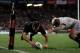 AUCKLAND, NEW ZEALAND - JUNE 07: Conrad Smith of the All Blacks scores a try in the tackle of Joe Marler of England during the International Test Match between the New Zealand All Blacks and England at Eden Park on June 7, 2014 in Auckland, New Zealand.