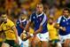 BRISBANE, AUSTRALIA - JUNE 07: Gael Fickou of France passes during the First International Test Match between the Australian Wallabies and France at Suncorp Stadium on June 7, 2014 in Brisbane, Australia. (Photo by Mark Nolan/Getty Images)