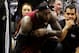 Jun 5, 2014; San Antonio, TX, USA; Miami Heat forward LeBron James (6) kneels on the bench after being injured on the fourth quarter against the San Antonio Spurs in game one of the 2014 NBA Finals at AT&T Center. Mandatory Credit: Soobum Im-USA TODAY Spo