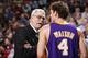 DALLAS - FEBRUARY 7: Head coach Phil Jackson of the Los Angeles Lakers talks ot his teammate Luke Walton #4 during the game against the Dallas Mavericks at American Airlines Arena on February 7, 2006 in Dallas, Texas. The Mavericks won 102-87. NOTE TO