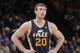 OAKLAND, CA - APRIL 6: Gordon Hayward #20 of the Utah Jazz in a game against the Golden State Warriors on April 6, 2014 at Oracle Arena in Oakland, California. NOTE TO USER: User expressly acknowledges and agrees that, by downloading and or using this pho