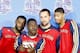 METAIRIE, LA - NOVEMBER 15: Tyreke Evans #1, Jrue Holiday #11, Ryan Anderson #33 and Anthony Davis #23 of the New Orleans Pelicans attends an All-Star lineup to unveil the official NBA All-Star Ballot 2014 presented by Sprint on Friday, November 15 at th