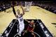 SAN ANTONIO, TX - JUNE 05: Tiago Splitter #22 of the San Antonio Spurs goes to the basket against Shane Battier #31 of the Miami Heat during Game One of the 2014 NBA Finals at the AT&T Center on June 5, 2014 in San Antonio, Texas. NOTE TO USER: User expr