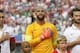 Jun 7, 2014; Jacksonville, FL, USA; United States forward Clint Dempsey (8), goalkeeper Tim Howard (1) and midfielder Kyle Beckerman (15) during thre national anthem during the first half at EverBank Field. Mandatory Credit: Kim Klement-USA TODAY Sports