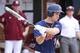 Jun 9, 2013; Charlottesville, VA, USA; Virginia Cavaliers outfielder Mike Papi (38) hits the ball against the Mississippi State Bulldogs in the first inning during the Charlottesville super regional of the 2013 NCAA baseball tournament at Davenport Field.