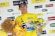 Chris Froome wearing yellow after winning stage one of the 2014 Criterium du Dauphine.