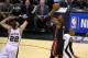 Jun 8, 2014; San Antonio, TX, USA; Miami Heat forward Chris Bosh (1) shoots against San Antonio Spurs froward Tiago Splitter (22) in game two of the 2014 NBA Finals at AT&T Center. Mandatory Credit: Soobum Im-USA TODAY Sports