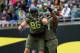 EUGENE, OR - MAY 3: Running back Thomas Tyner #24 of the Oregon Ducks celebrates with wide receiver Austin Daich #86 of the Oregon Ducks after catching a touchdown pass during the spring game at Autzen Stadium on May 3, 2013 in Eugene, Oregon. (Photo by S