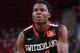 PORTLAND, OR - APRIL 12: Clint Capela #14 of the World Team shoots the ball against the USA Team on April 12, 2014 at the Moda Center Arena in Portland, Oregon. NOTE TO USER: User expressly acknowledges and agrees that, by downloading and or using this p