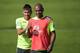 TERESOPOLIS, BRAZIL - JUNE 01: Neymar (L) jokes with Fernandinho during a training session of the Brazilian national football team at the squad's Granja Comary training complex, in Teresopolis, 90 km from downtown Rio de Janeiro on June 01, 2014 in Tereso
