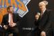 Mar 18, 2014; New York, NY, USA; Madison Square Garden chairman James Dolan (left) and New York Knicks new president of basketball operations Phil Jackson speak at a press conference at Madison Square Garden. Mandatory Credit: William Perlman/THE STAR-LE