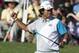 Jun 1, 2014; Dublin, OH, USA; Hideki Matsuyama celebrates after winning The Memorial Tournament in a sudden-death playoff at Muirfield Village Golf Club. Mandatory Credit: Greg Bartram-USA TODAY Sports