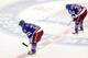 Jun 9, 2014; New York, NY, USA; New York Rangers right wing Martin St. Louis (26) and right wing Mats Zuccarello (36) skate off the ice after game three of the 2014 Stanley Cup Final against the Los Angeles Kings at Madison Square Garden. The Kings won 3-