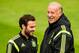 LAS ROZAS DE MADRID, SPAIN - MAY 28: Juan Mata of Spain jokes with head coach Vicente Del Bosque of Spain during a training session at Ciudad del Futbol on May 28, 2014 in Las Rozas de Madrid, Spain. (Photo by David Ramos/Getty Images)