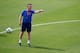 RIO DE JANEIRO, BRAZIL - JUNE 07: Louis van Gaal, Netherlands national football team manager, speaks to his players during the Netherlands training session at the 2014 FIFA World Cup Brazil held at the Estadio Jose Bastos Padilha Gavea on June 7, 2014 in
