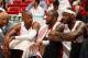 MIAMI, FL - MAY 6: Ray Allen #34, Dwyane Wade #3, and LeBron James #6 of the Miami Heat look on from the bench in Game One of the Eastern Conference Semi-Finals against the Brooklyn Nets during the 2014 NBA Playoffs at American Airlines Arena on May 6, 20