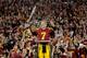 Matt Barkley celebrates with fans after USC routed UCLA 50-0 in 2011