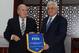 RAMALLAH, WEST BANK - MAY 26: In this handout image supplied by the Palestinian Press Ofiice (PPO), President Mahmoud Abbas attends a meeting with FIFA President, Joseph 'Sepp' Blatter, on May 26, 2014, in Ramallah, West Bank. (Photo by Thaer Ghanaim/PPO