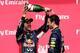 MONTREAL, QC - JUNE 08: Racewinner Daniel Ricciardo of Australia and Infiniti Red Bull Racing is sprayed with champagne by teammate Sebastian Vettel of Germany and Infiniti Red Bull Racing following his victory during the Canadian Formula One Grand Prix