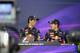 MONTREAL, QC - JUNE 08: Racewinner Daniel Ricciardo of Australia and Infiniti Red Bull Racing speaks at a press conference with teammate Sebastian Vettel of Germany and Infiniti Red Bull Racing following the Canadian Formula One Grand Prix at Circuit Gil
