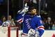 Jun 9, 2014; New York, NY, USA; New York Rangers goalie Henrik Lundqvist (30) before game three of the 2014 Stanley Cup Final against the Los Angeles Kings at Madison Square Garden. Mandatory Credit: Brad Penner-USA TODAY Sports