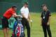 PINEHURST, NC - JUNE 09: Henrik Stenson of Sweden and caddie Gareth Bryn Lord talk with golf instructor Pete Cowen during a practice round prior to the start of the 114th U.S. Open at Pinehurst Resort & Country Club, Course No. 2 on June 9, 2014 in Pinehu