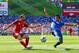 LANDOVER, MD - JUNE 07: Juanfran of Spain competes for the ball with Andres Flores of El Salvador during an international friendly match between El Salvador and Spain at FedExField on June 7, 2014 in Landover, Maryland. (Photo by David Ramos/Getty Image